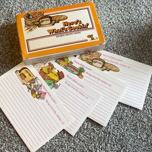 Vintage Current Inc Heres Whats Cookin Double Recipe Cards Illustrated Country